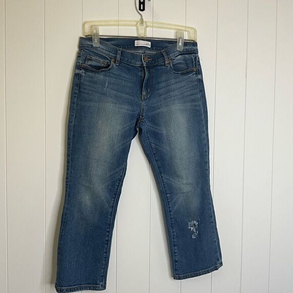 Loft Womens Size 30" Waist Denim Capri Jeans Blue Distressed Pockets Stretch - Picture 1 of 13